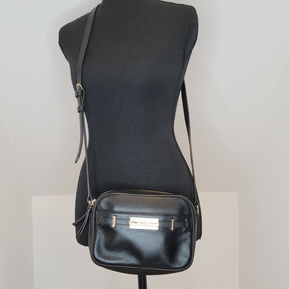Ted Baker London Black Leather Camera Bag Crossbody Purse Gold Hardware Classic
